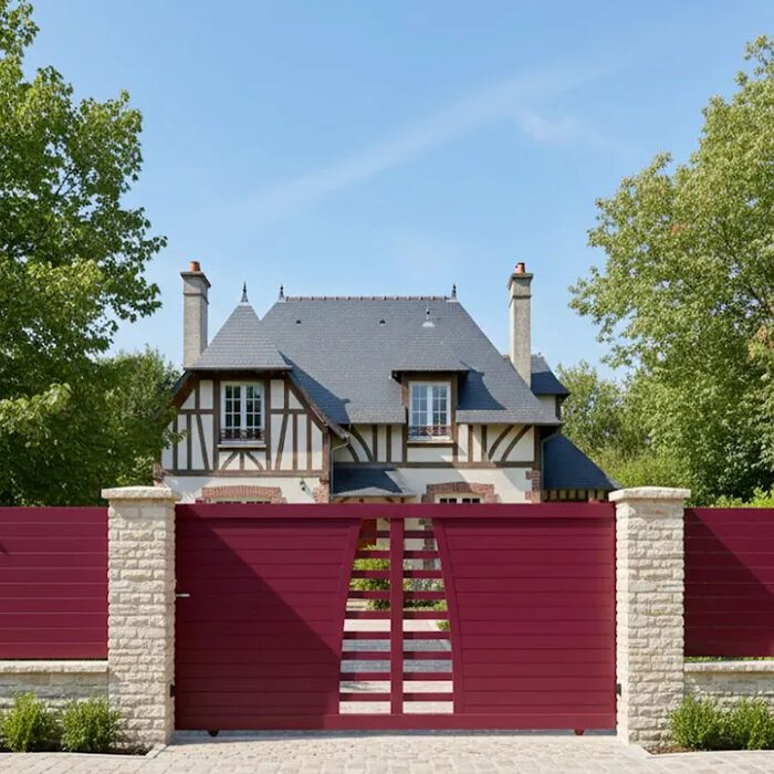 Portillon aluminium BIKI rouge bordeaux avec son portail assorti