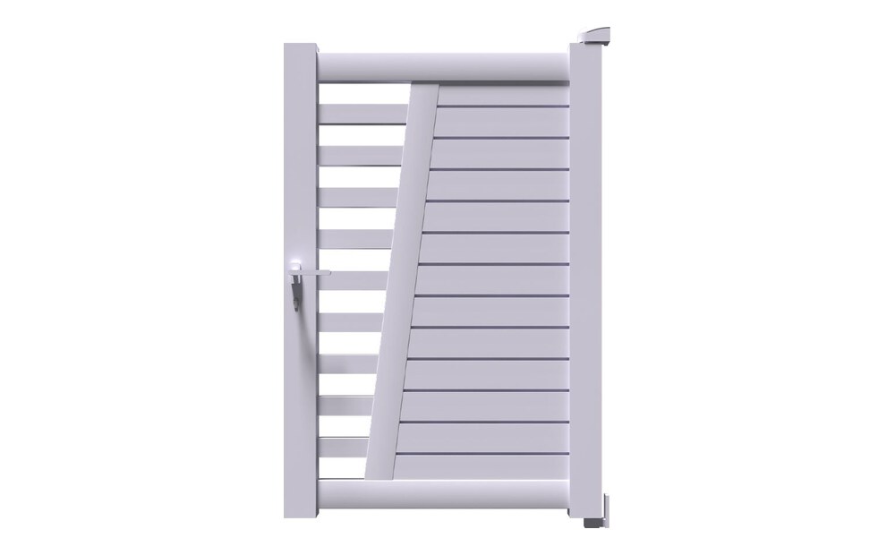 Portillon aluminium COLN à 1 vantail, séparation en biais entre partie pleine et partie ajourée