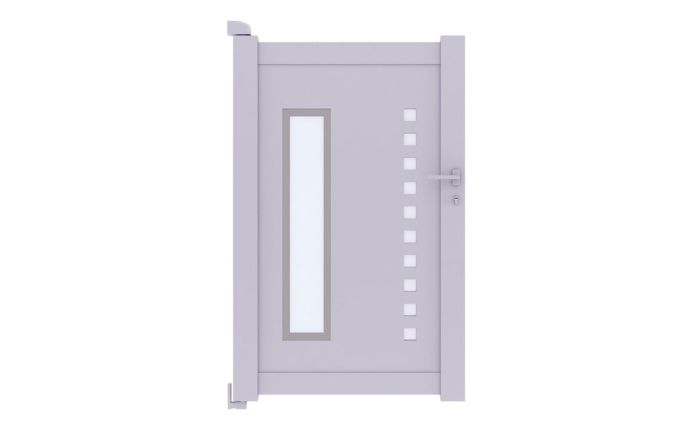 Portillon aluminium DIOME à 1 vantail, panneau décoratif avec vitrage vertical et carrés