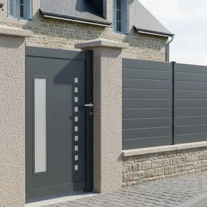 Portillon aluminium DIOME gris anthracite avec sa clôture assortie