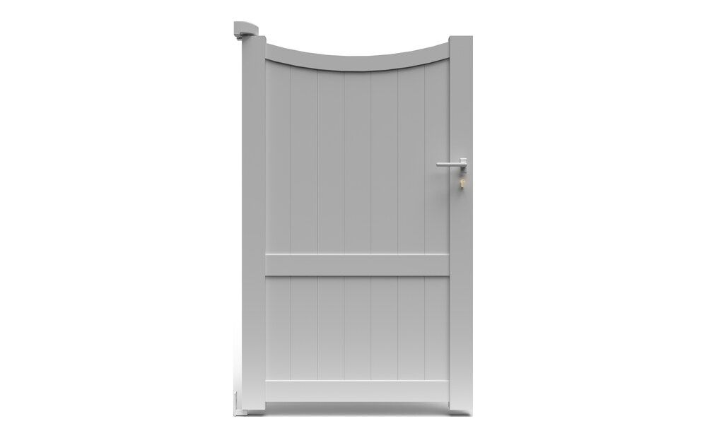 Portillon aluminium GALAPE à 1 vantail, plein en lames verticales avec traverse haute incurvée