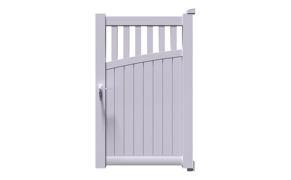 Portillon aluminium GO à 1 vantail, bas plein et profilés verticaux sous un profil cintré