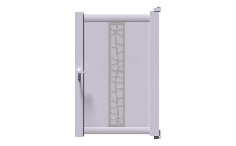 Portillon aluminium JAM à 1 vantail, bande décorative centrale en aluminium brossé