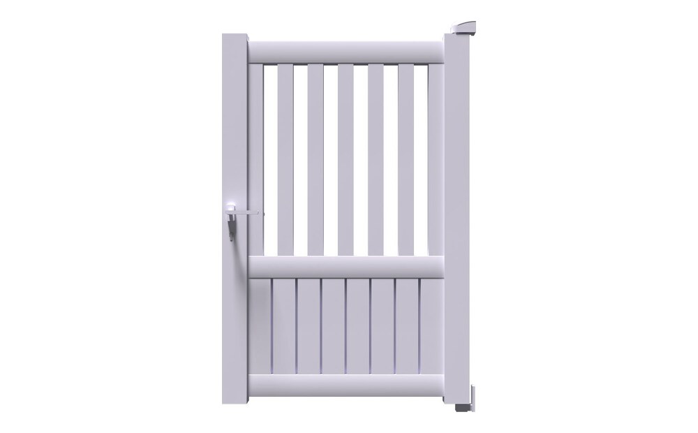 Portillon aluminium KIN à 1 vantail, profilés verticaux en partie haute et bas plein