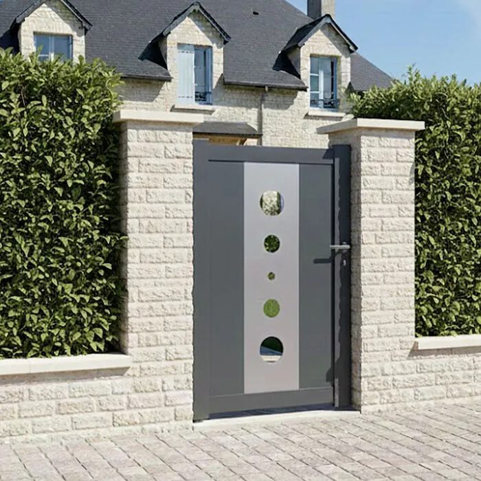 Portillon aluminium MIL gris anthracite entre deux piliers