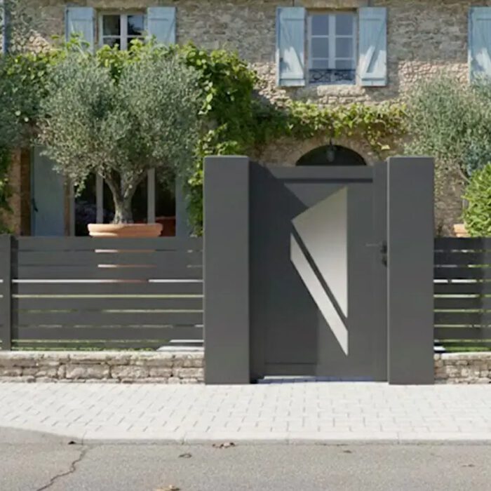 Portillon aluminium PRIBI gris anthracite avec sa clôture assortie