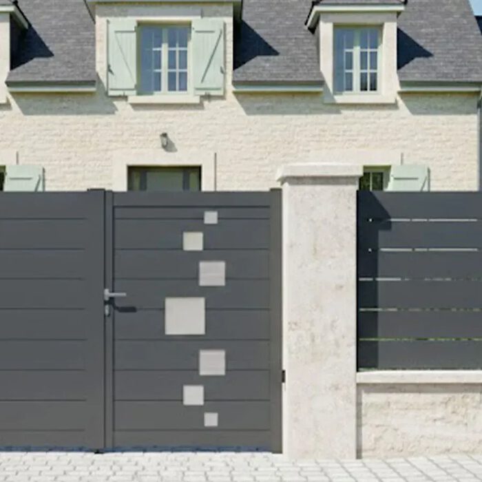Portillon aluminium SOM gris anthracite avec sa clôture assortie