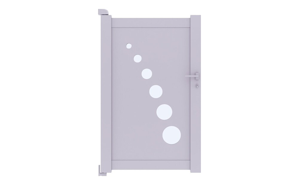 Portillon aluminium TRAI à 1 vantail, panneau décoratif avec ronds en dégradé