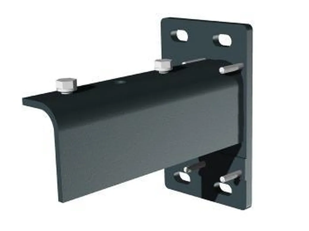 Platine murale en aluminium moulé anthracite de l'auvent brise-soleil, avec sa boulonnerie inox et ses trous oblongs de réglage