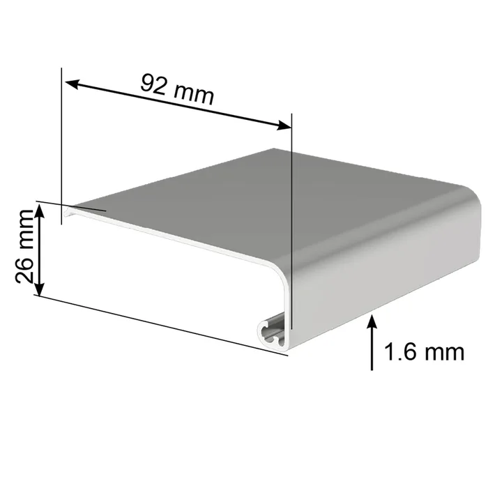 Dessin coté du capot de finition de l'auvent : 92 x 26 mm, épaisseur 1,6 mm