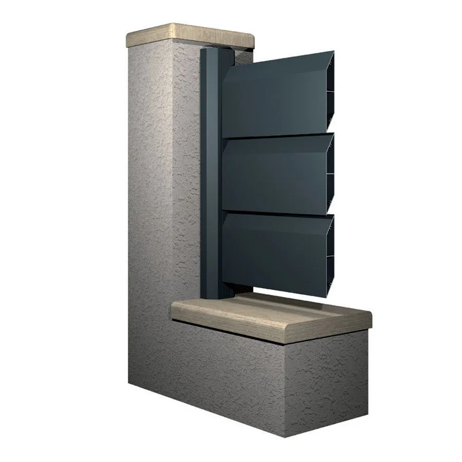 Panneau de clôture brise vue aluminium fixé en applique contre un pilier maçonné