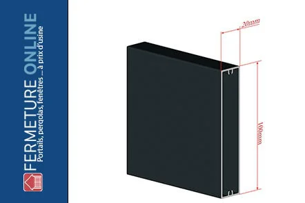Croquis coté de la petite lame aluminium de clôture : 100 mm de hauteur sur 20 mm de largeur