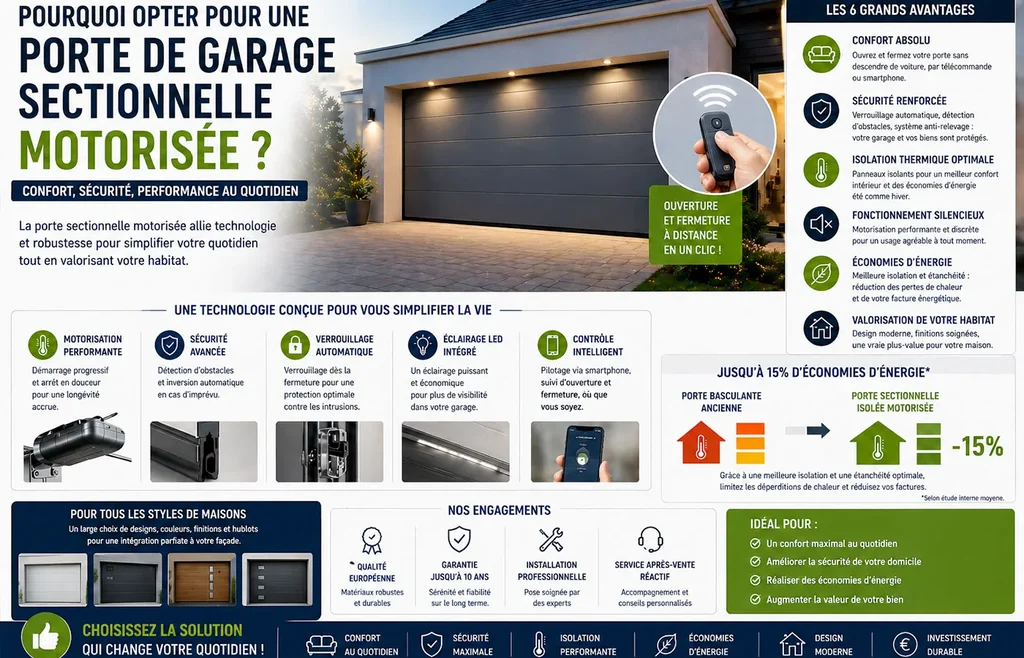 Pourquoi opter pour une porte de garage sectionnelle motorisée : confort, sécurité, fonctionnement silencieux
