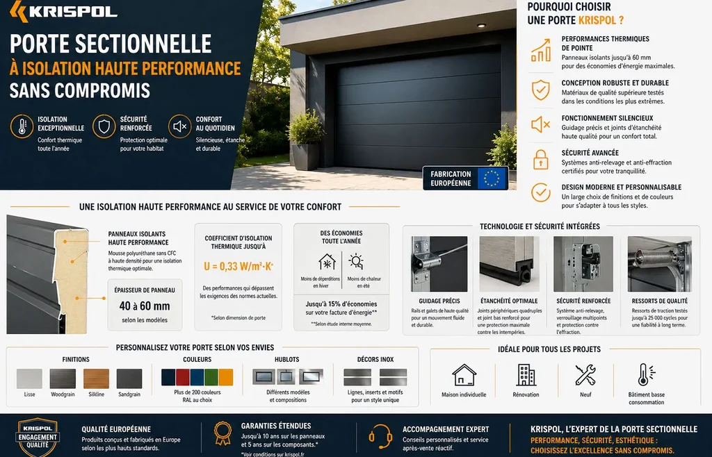 Porte sectionnelle Krispol à isolation haute performance sans compromis sur le confort et les économies d'énergie