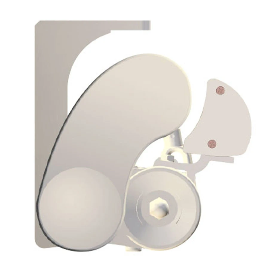 Coupe verticale du store banne monobloc : tube d'enroulement, mécanisme et support de bras
