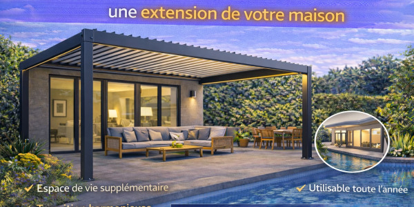 Pergola bioclimatique adossée : agrandissez votre espace